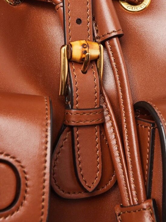 Gucci Brown Smooth Leather Bamboo Handle Small Backpack Bag main image 12